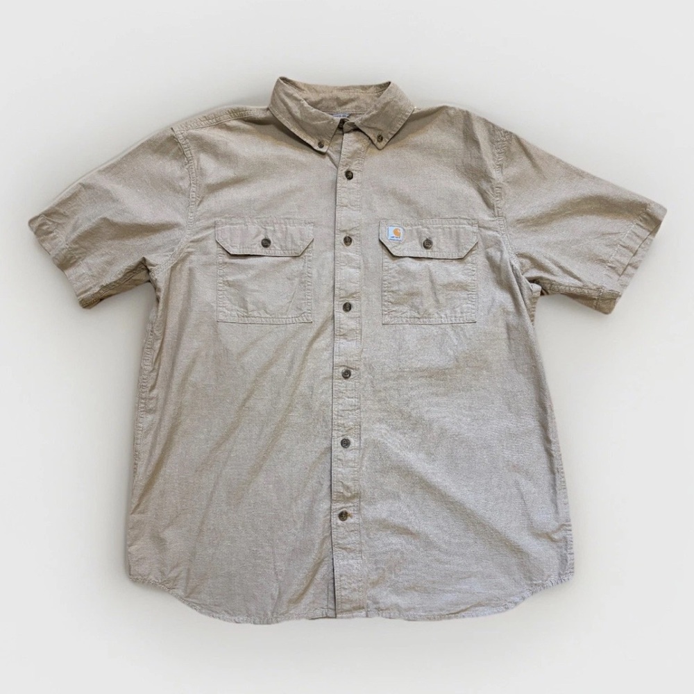Carhartt Men's Short-Sleeve Button-Down Work Shirt Tan Beige Cotton Relaxed Fit